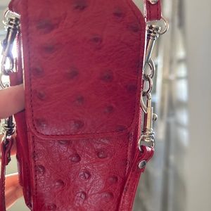 Ostrich style red genuine leather cross body with small removable strap too